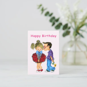 Cartão De Notas Feliz Aniversário Bonito Casal Romântico Pintor