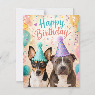 Cartão De Notas Feliz Aniversário Cachorros com Chapéus de Festa S