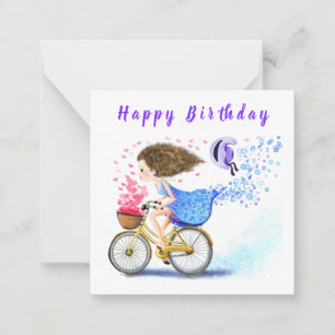 Cartão De Notas Feliz Aniversário - Feliz Jovem Na Bicicleta