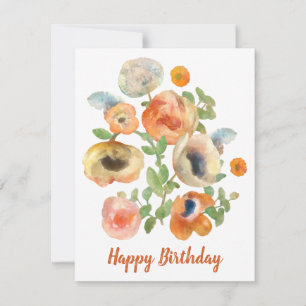 Cartão De Notas Feliz Aniversário Flores Laranja de Primavera