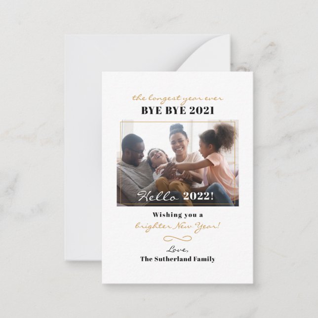 Cartão De Notas Feliz Ano Novo Foto de Família Letra Manual Feriad (Frente)
