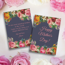 Cartão De Notas feliz dia das mães aquarela floral vintage azul