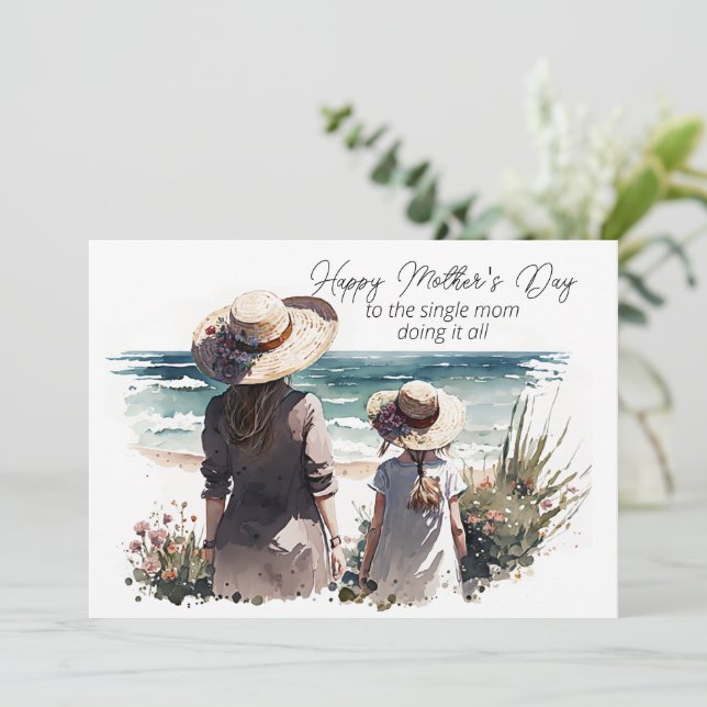 Cartão De Notas Feliz Dia de as mães para a mãe Solteiro (Em pé/Frente)