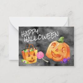 Cartão De Notas Feliz Halloween Abóbora Doce Laranja Preto