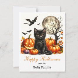 Cartão De Notas Feliz Halloween Personalizado Gato Pumpkin