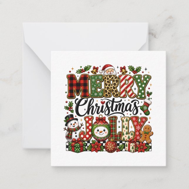 Cartão De Notas Feliz Natal Alegre Fofo (Frente)