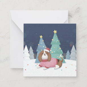 Cartão De Notas Feliz Natal: Arte da Ilustração do Beagle
