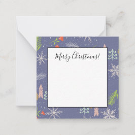 Cartão De Notas Feliz Natal Árvores Desenhadas à Mão Flores de Nev