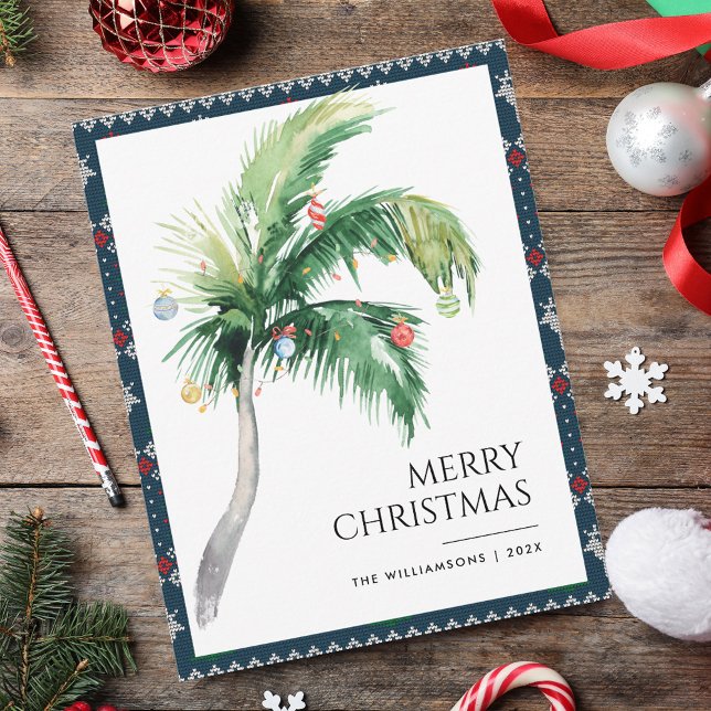 Cartão De Notas Feliz Natal Decorado Árvore de Palma (Christmas Boho Palm Tree Coastal Greetings Card)