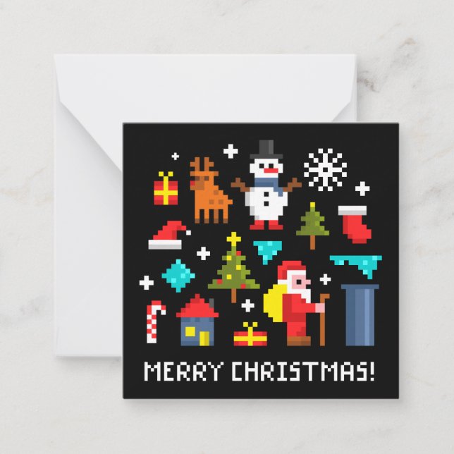 Cartão De Notas Feliz Natal desenhos pixelados (Frente)