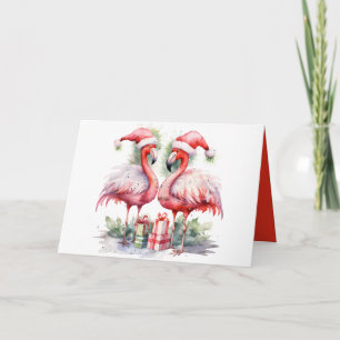 Cartão De Notas Feliz Natal Flamingos Rosa