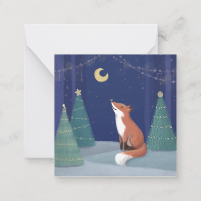 Cartão De Notas Feliz Natal: Fox Illustration Art (Frente)