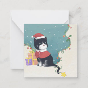 Cartão De Notas Feliz Natal: Gato Ilustra Arte