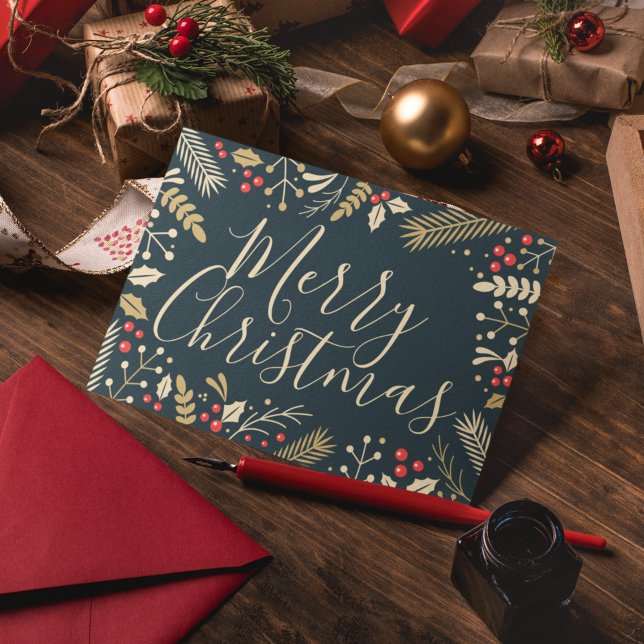 Cartão De Notas Feliz Natal Holly & Berries (Criador carregado)