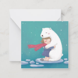 Cartão De Notas Feliz Natal: Urso Polar e Ilustração Infantil