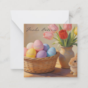 Cartão De Notas Feliz Páscoa com ovos coloridos e tulipas