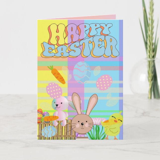 Cartão De Notas Feliz Páscoa Crianças (Frente)