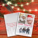 Cartão De Notas feliz script vermelho de natal 3 fotos colagem<br><div class="desc">deco em segundo plano por freepik.com elegante natal alegre reescrevendo três fotos,  colagem,  feriado da família Nota Cartão com dois lados,  no verso da mensagem de feriado,  personalizado.</div>