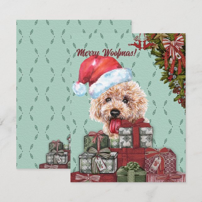 Cartão De Notas Feliz Woofmas!Apricot Poodle Santa Hat Natal (Frente/Verso)