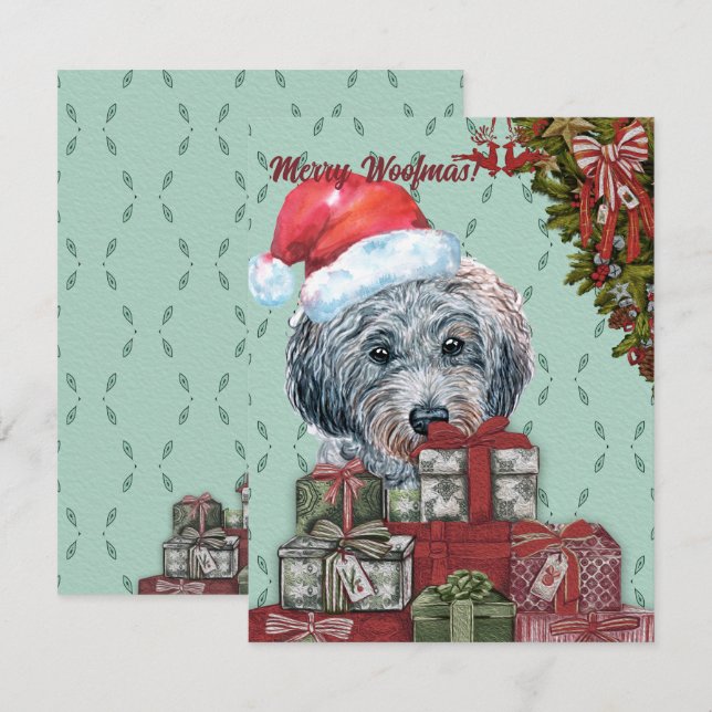 Cartão De Notas Feliz Woofmas! Engraçado Poodle Santa Hat Natal (Frente/Verso)
