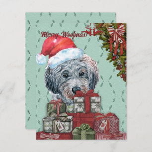 Cartão De Notas Feliz Woofmas! Engraçado Poodle Santa Hat Natal