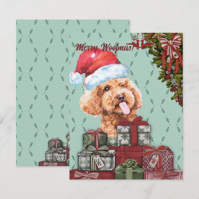 Cartão De Notas Feliz Woofmas! Engraçado Poodle Santa Hat Natal (Frente/Verso)