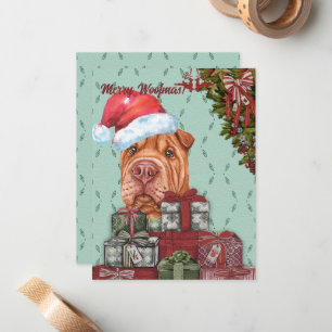 Cartão De Notas Feliz Woofmas! Fato de Natal de Sharpei Santa