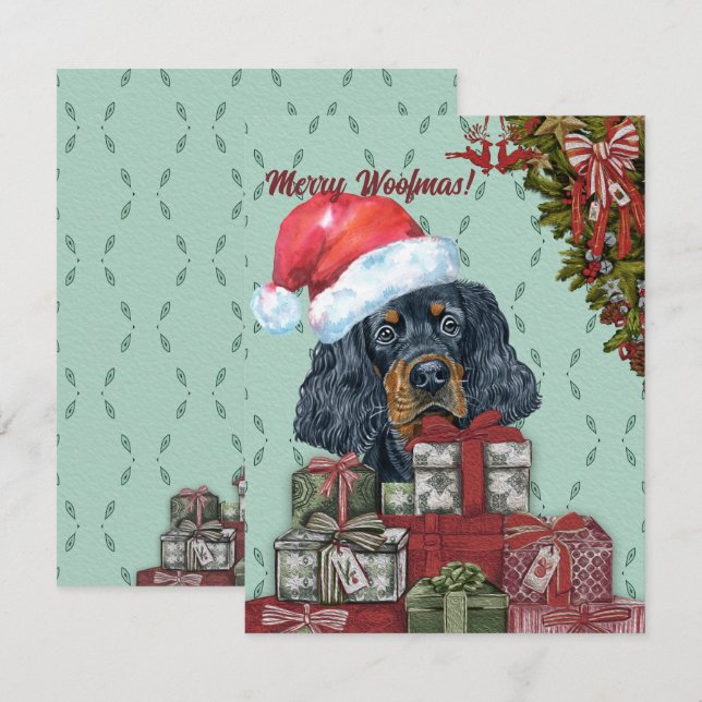 Cartão De Notas Feliz Woofmas! Gordon Setter Santa Hat Natal (Frente/Verso)
