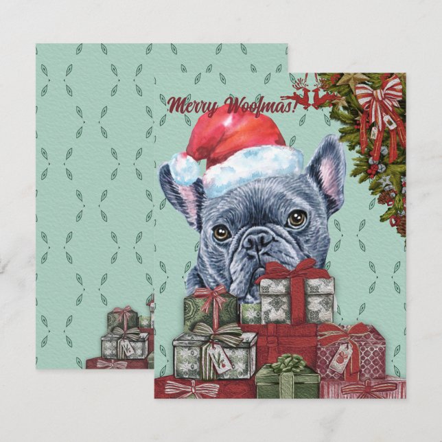 Cartão De Notas Feliz Woofmas! Natal do Bulldog Santa (Frente/Verso)