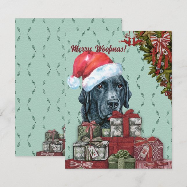 Cartão De Notas Feliz Woofmas! Natal do labrador negro (Frente/Verso)