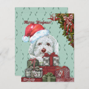 Cartão De Notas Feliz Woofmas! White Poodle Santa Hat Natal