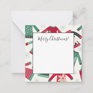 Cartão De Notas Feriado de Natal Feio Padrão Verde Vermelho
