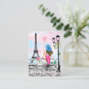 Cartão De Notas Férias Felizes - Eu Amo Paris - Mulher com Balão
