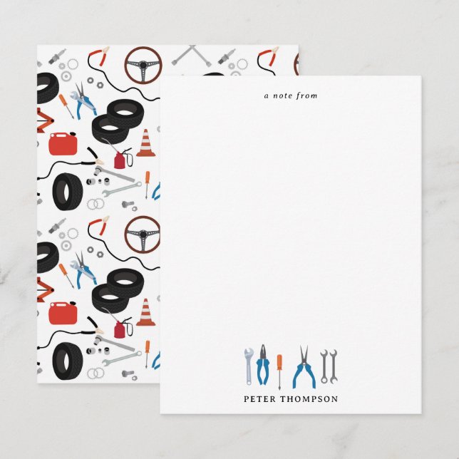 Cartão De Notas Ferramentas Automotivas Mecânicas De Automóveis (Frente/Verso)