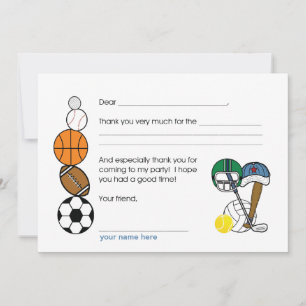 Cartão De Notas Festa de aniversário de Esportes - Obrigado