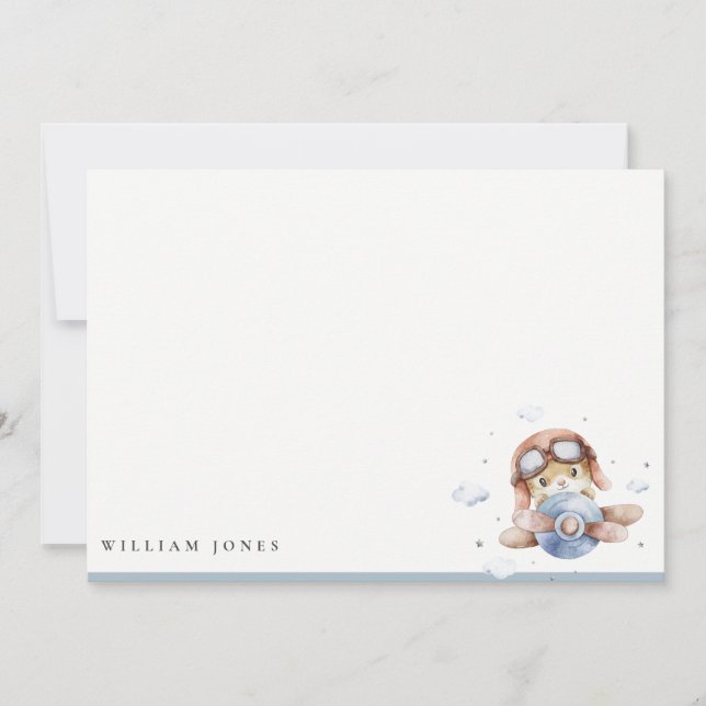 Cartão De Notas Festa de Aniversário Infantil Avião Rust Navy Fofo (Frente)