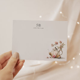 Cartão De Notas Festa de Flores Selvagem Tea Watercolor, Inicial