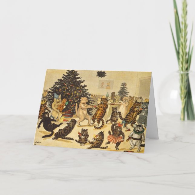 Cartão De Notas Festa de Natal de Cat - Louis Wain (Frente)