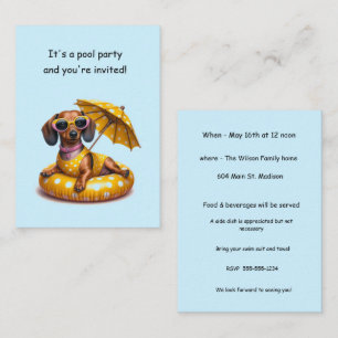 Cartão De Notas Festa de Piscina Bikini Dachshund