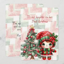 Cartão De Notas Filha do Tartan Vermelho Primeiro Natal 