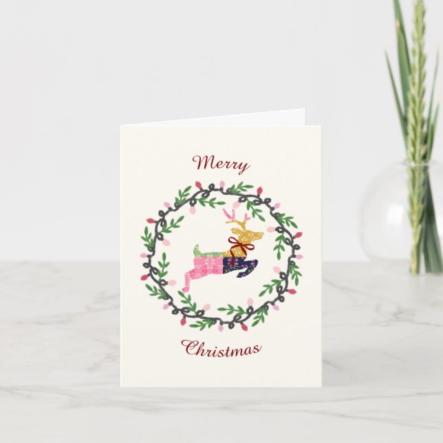 Cartão De Notas First Christmas Deer with Wreath Folded Card (Frente)