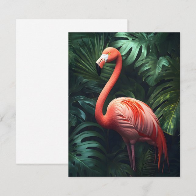 Cartão De Notas Flamingo e Folhas da Selva (Frente/Verso)