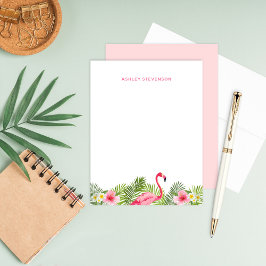 Cartão De Notas Flamingo Rosa Tropical Hibiscus Monograma