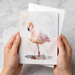 Cartão De Notas Flamingo Rosa - Watercolor - 01