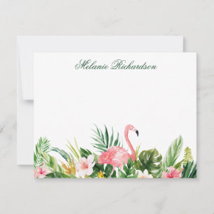 Cartão De Notas Flamingo verde, cor-de-rosa tropical, com aquarela