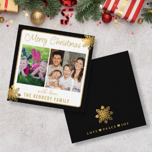 Cartão De Notas Floco de Neve Preto e Dourado 2 Fotos Mini Natal