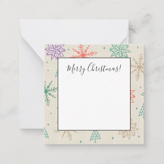 Cartão De Notas Flocos de Neve Desenhados à Mão Árvores de Natal M (Frente)