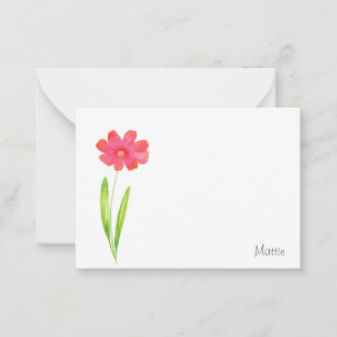 Cartão De Notas Flor de Aquarela Rosa Vermelho