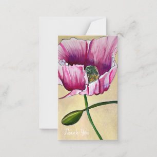 Cartão De Notas Flor de papoila rosa com aquarelas