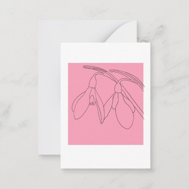 Cartão De Notas Flor de snowdrop rosa e preto  (Frente)